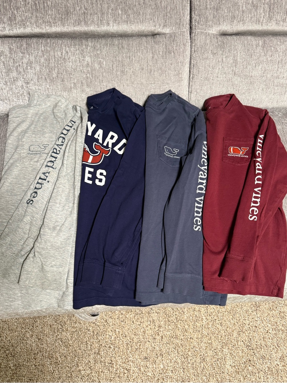 Vineyard Vines Long-Sleeve Crew Pack — Navy, Gray, Light Gray, Burgundy